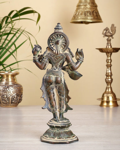 Brass Standing Saraswati Idol 10" vintage finish - Budhshiv.com