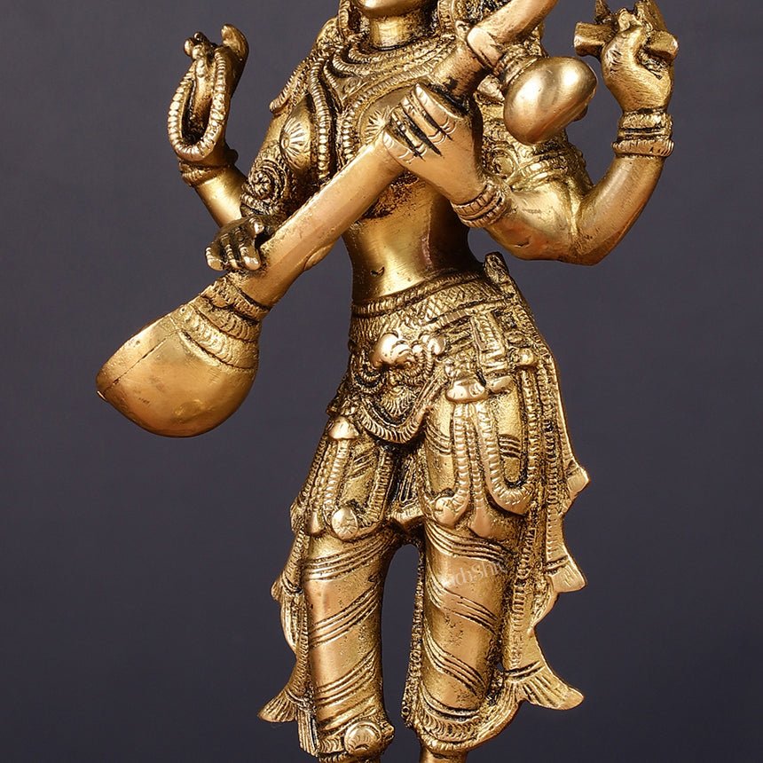 Brass Standing Saraswati Idol 10" - Budhshiv.com