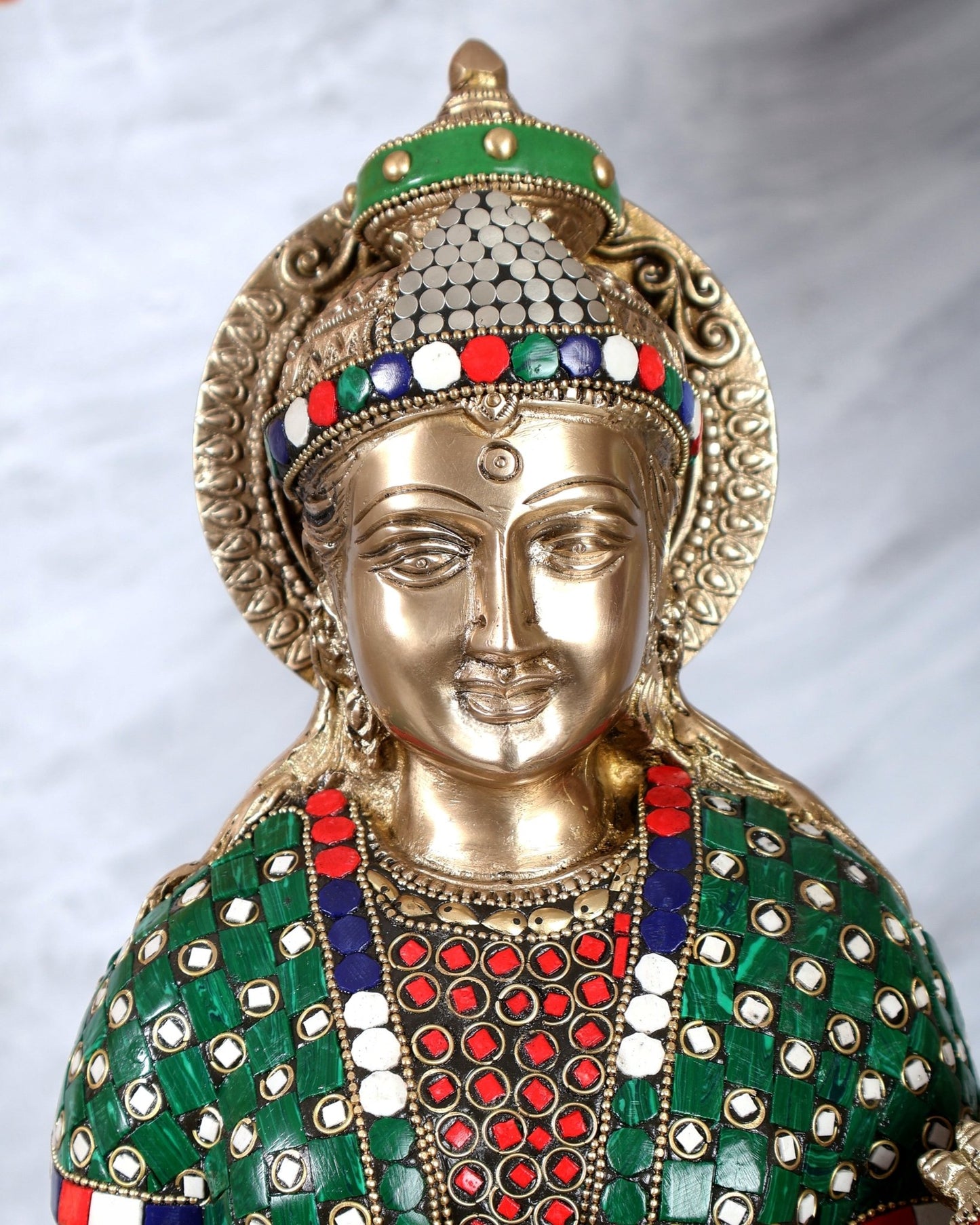 Brass Standing Saraswati statue with stonework - 25 inch - Budhshiv.com