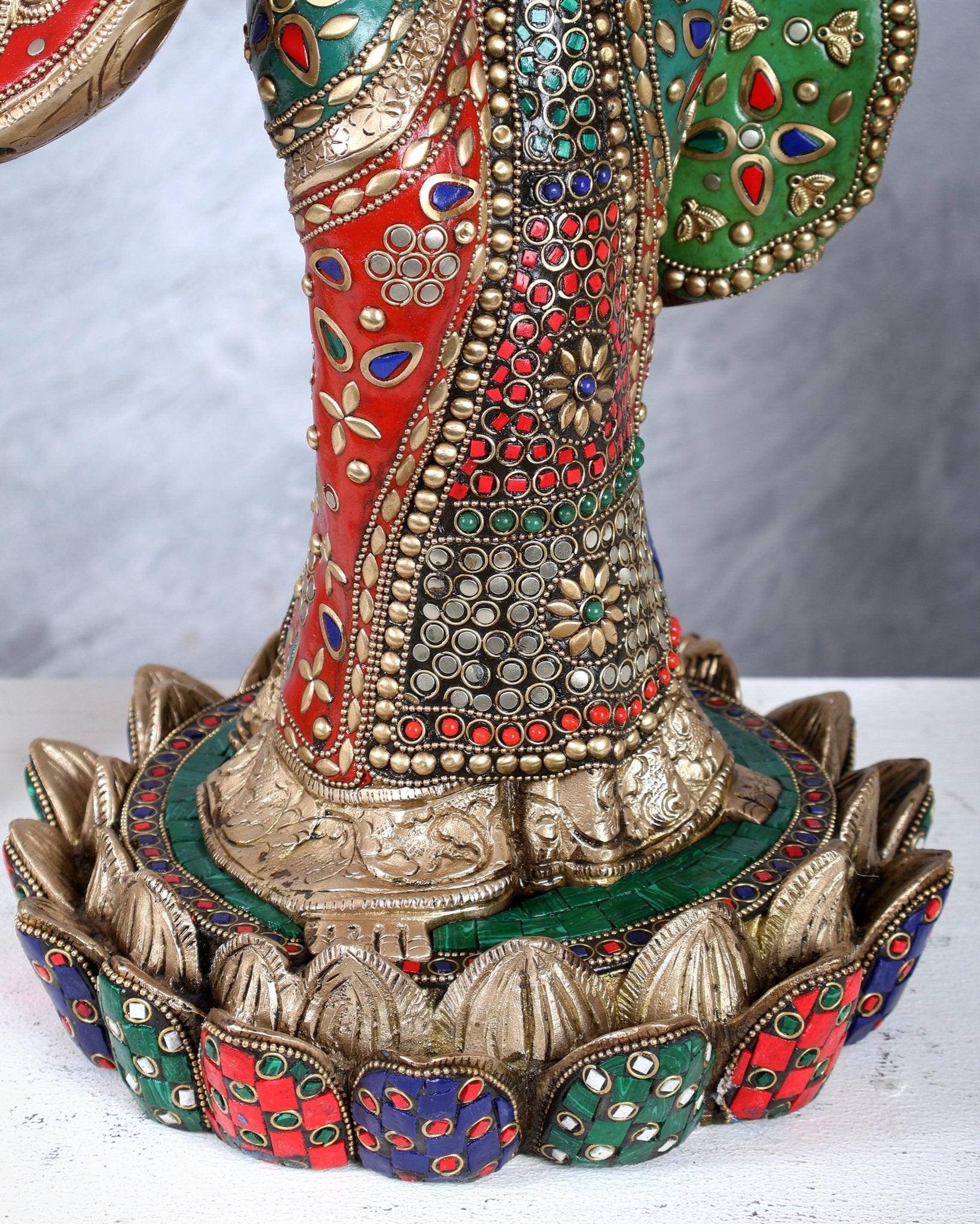 Brass Standing Saraswati statue with stonework - 25 inch - Budhshiv.com