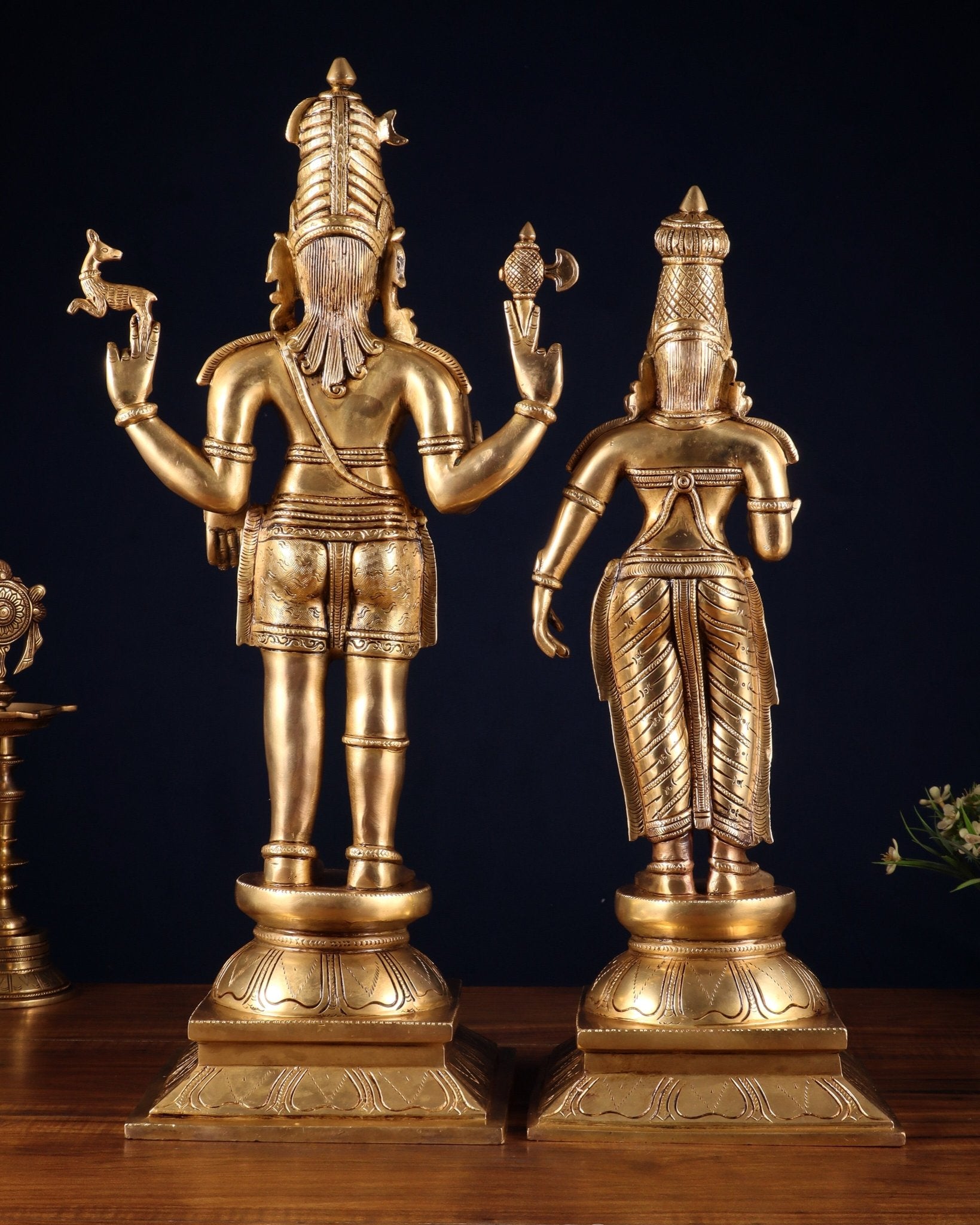 Brass Standing Shiva Parvati idols 23 inch kalyana murti - Budhshiv.com