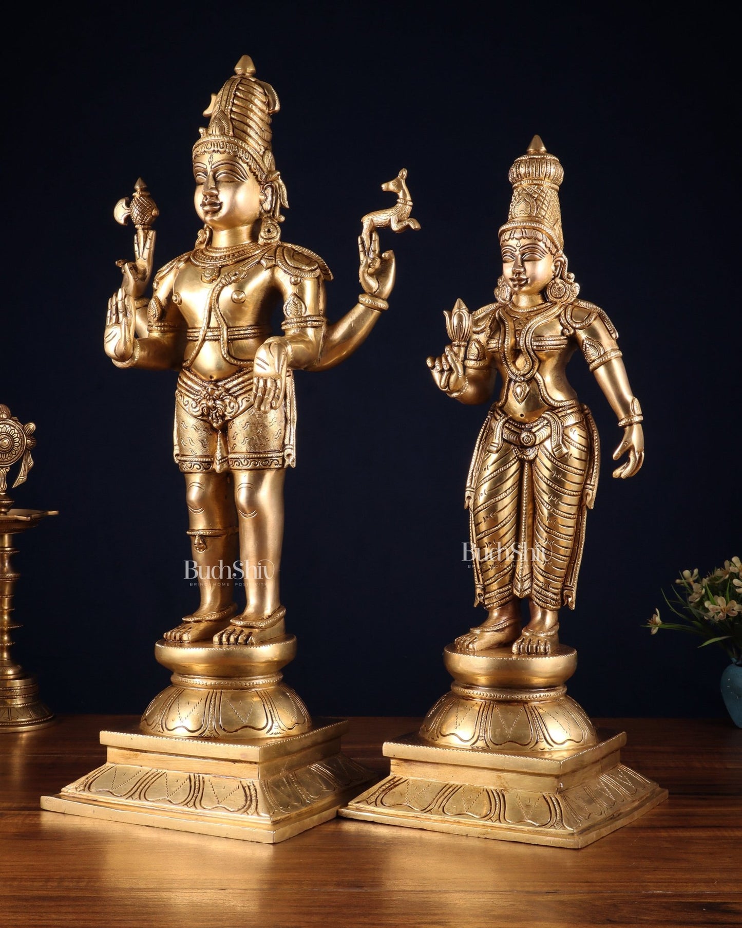 Brass Standing Shiva Parvati idols 23 inch kalyana murti - Budhshiv.com