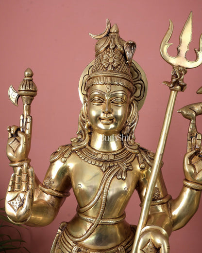 Brass Standing Shiva Parvati Kalyanam Murti Set (Marriage Statues, 37 Inch) - Budhshiv.com
