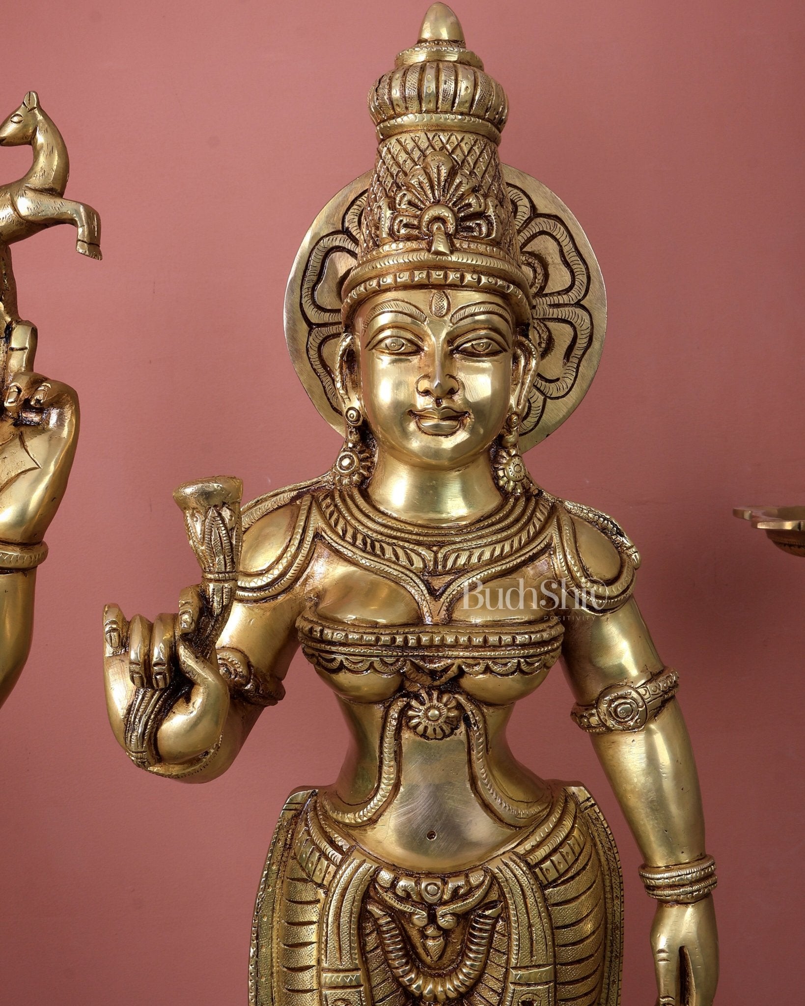 Brass Standing Shiva Parvati Kalyanam Murti Set (Marriage Statues, 37 Inch) - Budhshiv.com