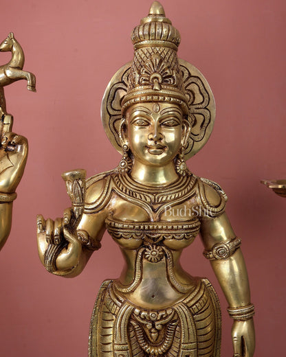 Brass Standing Shiva Parvati Kalyanam Murti Set (Marriage Statues, 37 Inch) - Budhshiv.com