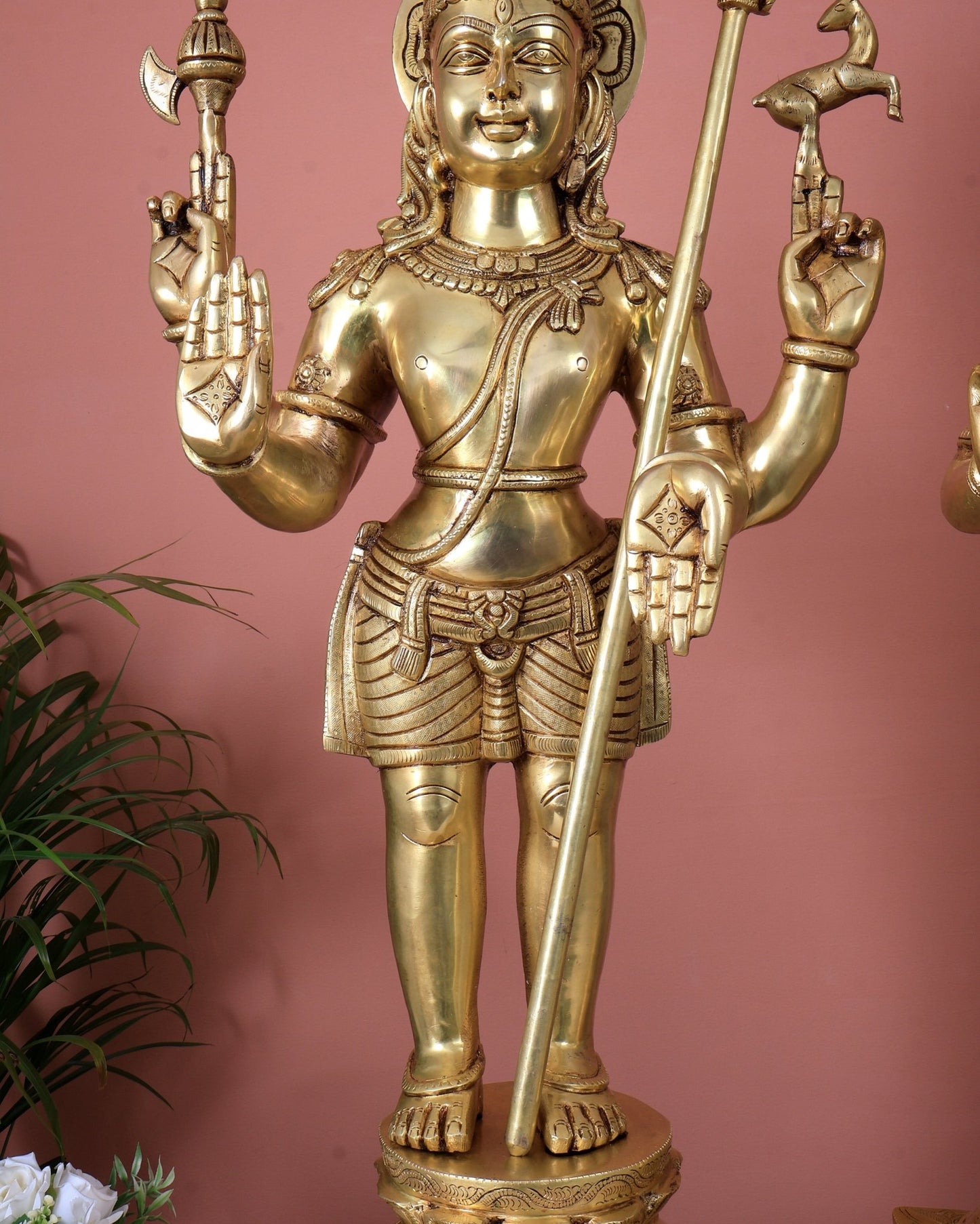 Brass Standing Shiva Parvati Kalyanam Murti Set (Marriage Statues, 37 Inch) - Budhshiv.com