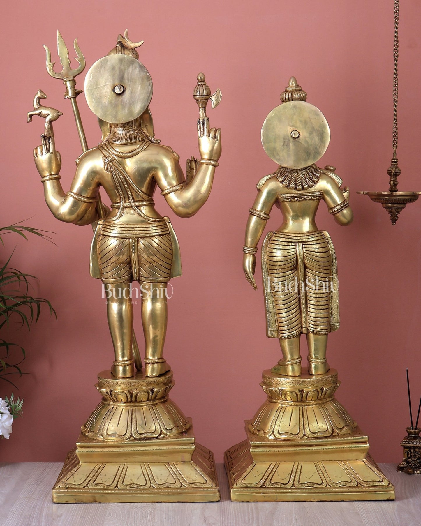 Brass Standing Shiva Parvati Kalyanam Murti Set (Marriage Statues, 37 Inch) - Budhshiv.com