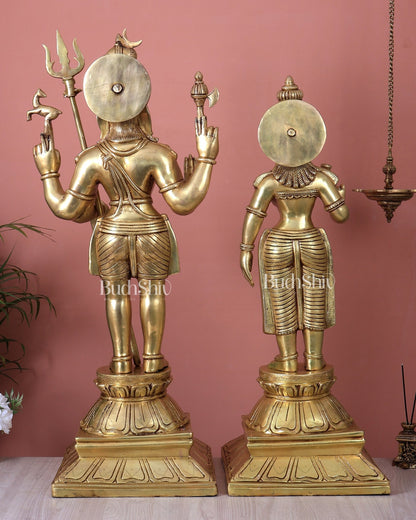 Brass Standing Shiva Parvati Kalyanam Murti Set (Marriage Statues, 37 Inch) - Budhshiv.com