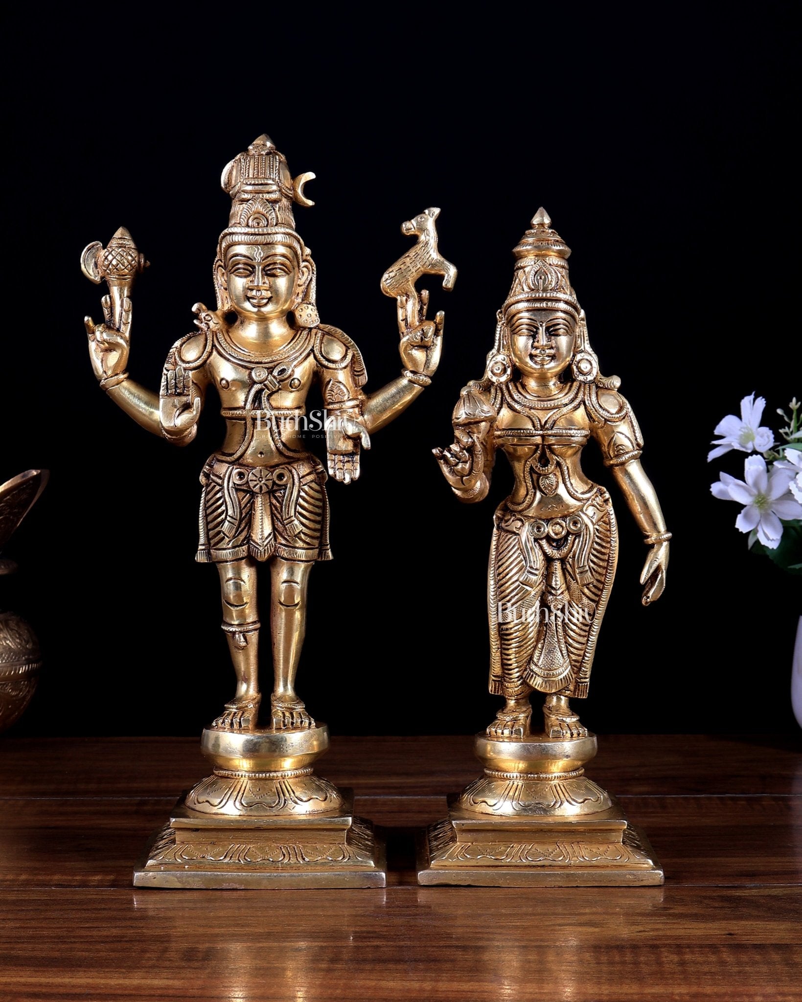 Brass Standing Shiva–Parvati Statue – Divine Union of Energy & Grace 11.75 inch - Budhshiv.com
