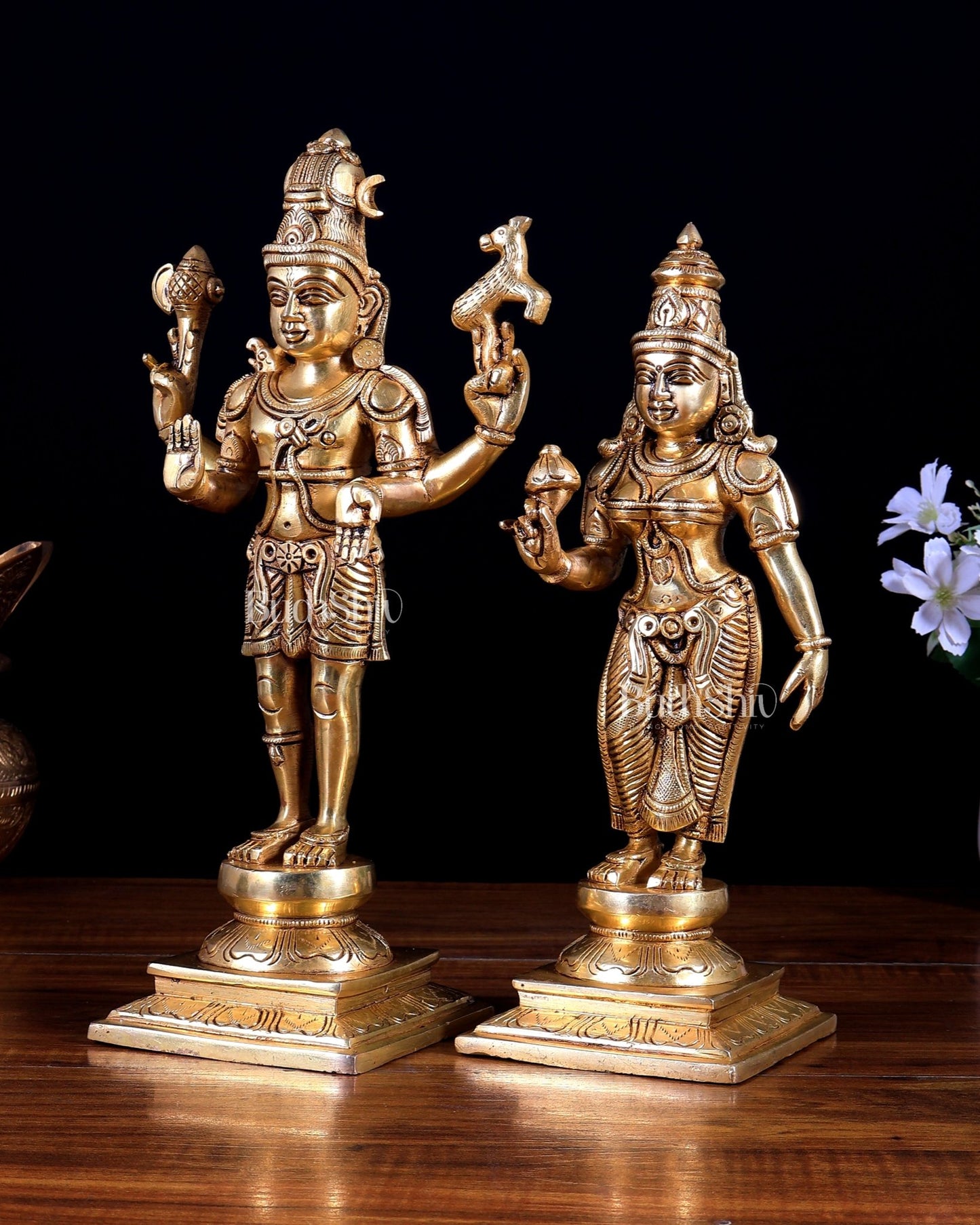 Brass Standing Shiva–Parvati Statue – Divine Union of Energy & Grace 11.75 inch - Budhshiv.com