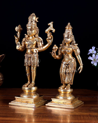 Brass Standing Shiva–Parvati Statue – Divine Union of Energy & Grace 11.75 inch - Budhshiv.com