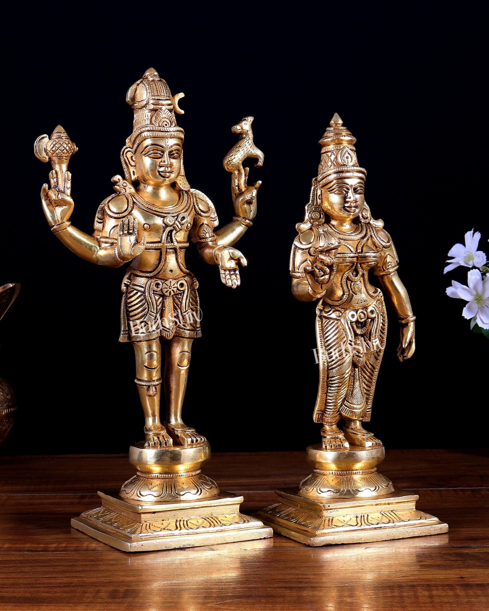 Brass Standing Shiva–Parvati Statue – Divine Union of Energy & Grace 11.75 inch - Budhshiv.com