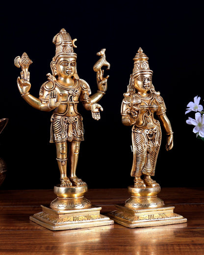 Brass Standing Shiva–Parvati Statue – Divine Union of Energy & Grace 11.75 inch - Budhshiv.com