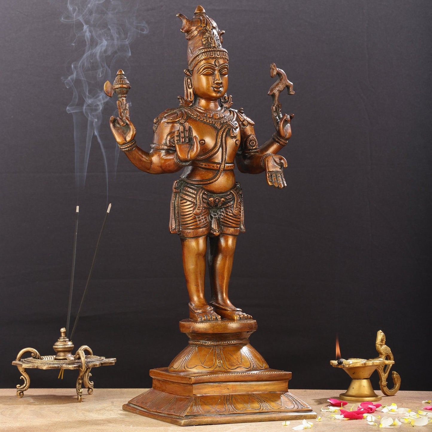 Brass Standing Shiva Pashupatinath Statue 18 inch - Budhshiv.com