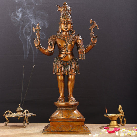 Brass Standing Shiva Pashupatinath Statue 18 inch - Budhshiv.com