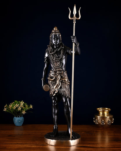 Brass Standing Shiva Statue – Black Edition with Trishul & Damru | 26" - Budhshiv.com