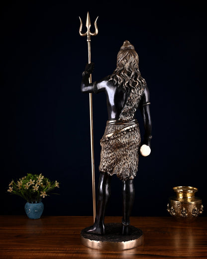 Brass Standing Shiva Statue – Black Edition with Trishul & Damru | 26" - Budhshiv.com