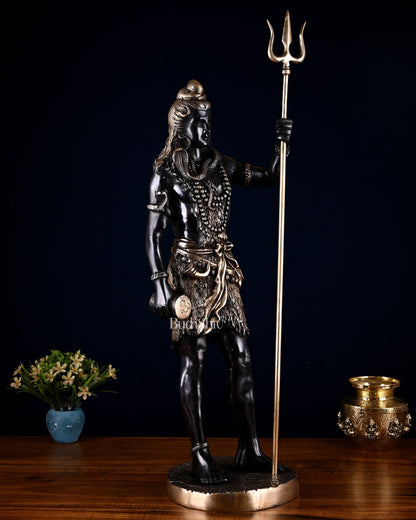 Brass Standing Shiva Statue – Black Edition with Trishul & Damru | 26" - Budhshiv.com