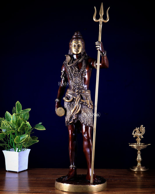 Brass Standing Shiva Statue – dual tone 26" - Budhshiv.com