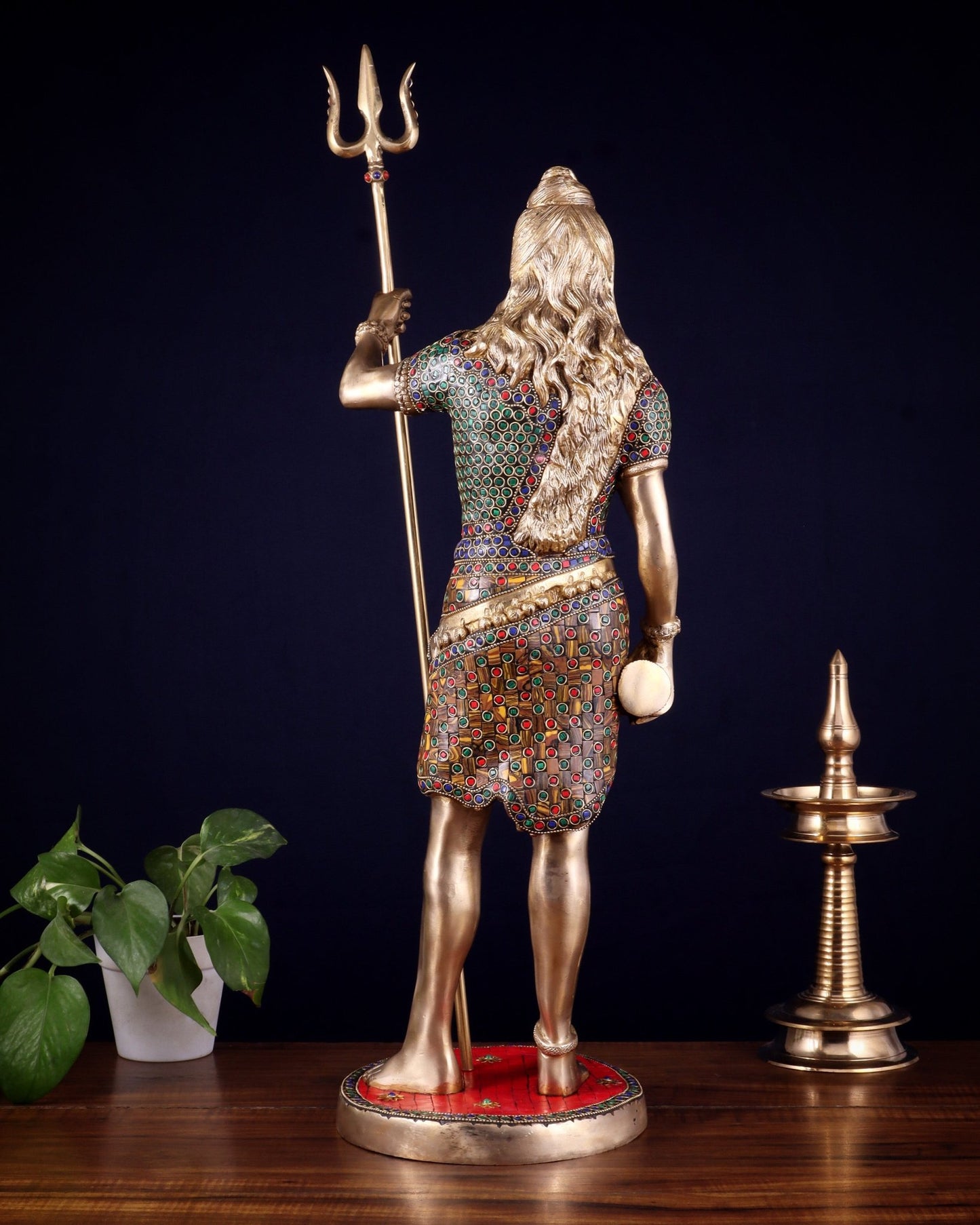 Brass Standing Shiva Statue – meenakari Stonework | 26" - Budhshiv.com
