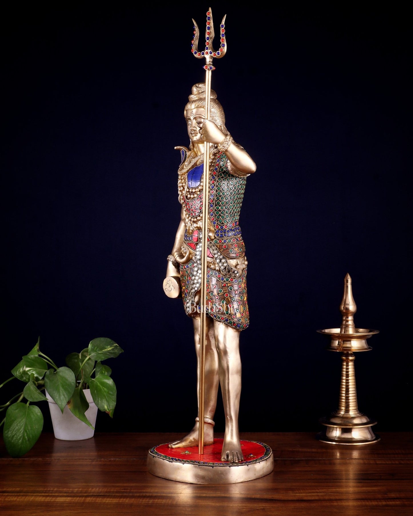 Brass Standing Shiva Statue – meenakari Stonework | 26" - Budhshiv.com