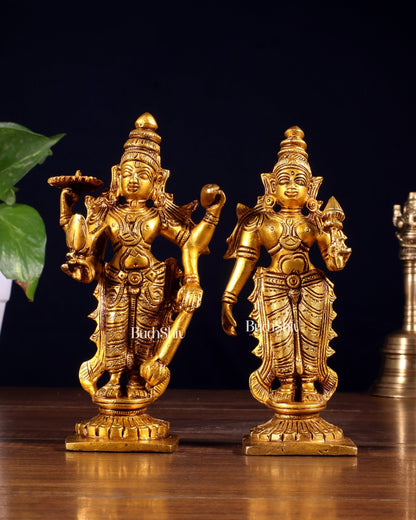 Brass Standing Vishnu and Lakshmi Idols 6 inch - Budhshiv.com