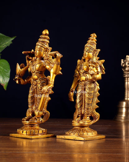 Brass Standing Vishnu and Lakshmi Idols 6 inch - Budhshiv.com