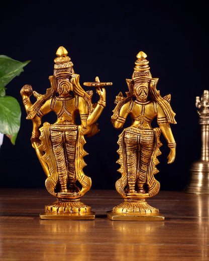 Brass Standing Vishnu and Lakshmi Idols 6 inch - Budhshiv.com