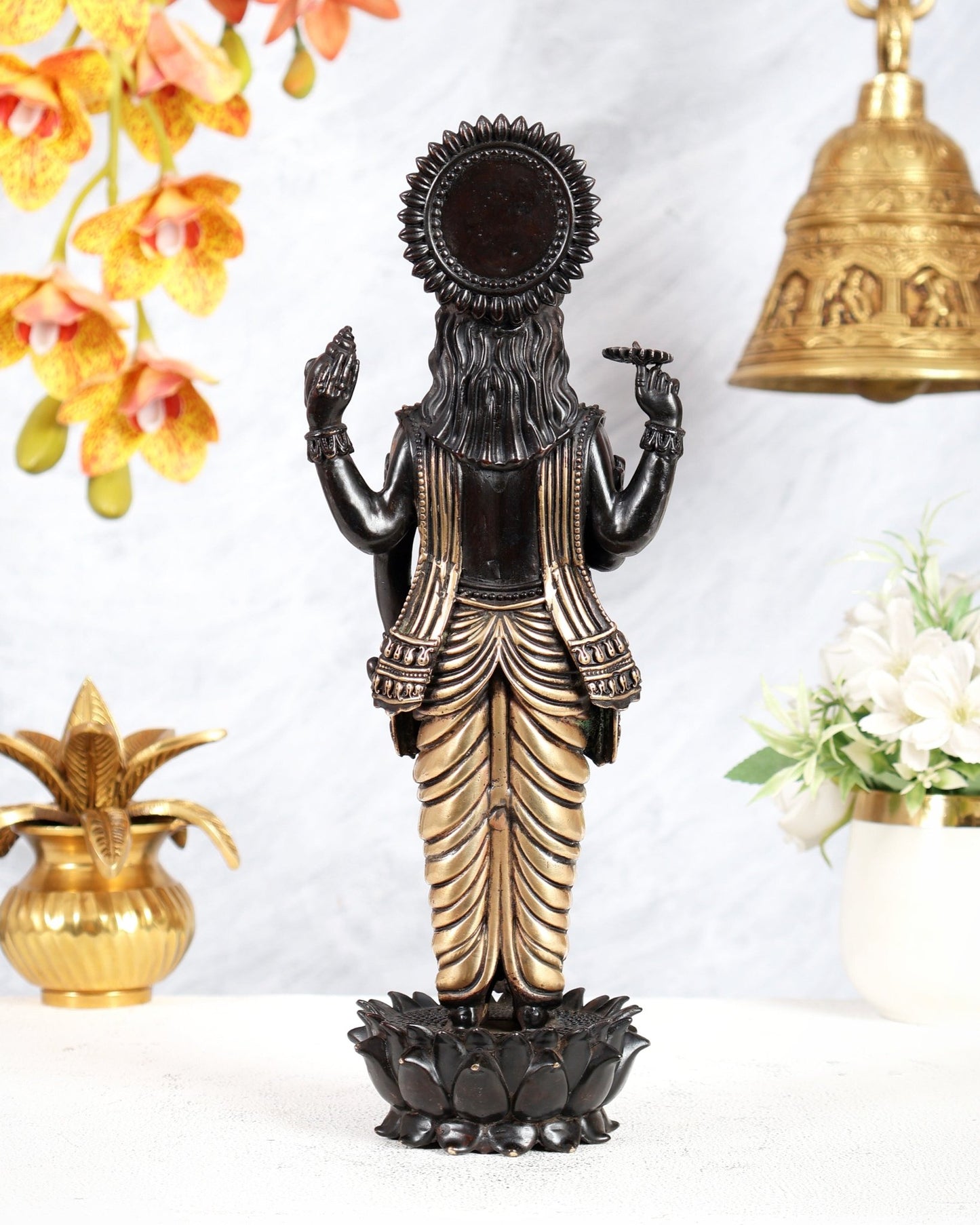 Brass Standing Vishnu Idol superfine carvings black finish - Budhshiv.com