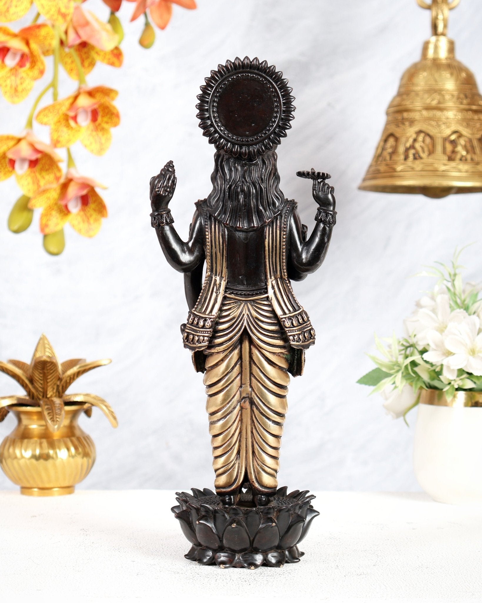 Brass Standing Vishnu Idol superfine carvings black finish - Budhshiv.com