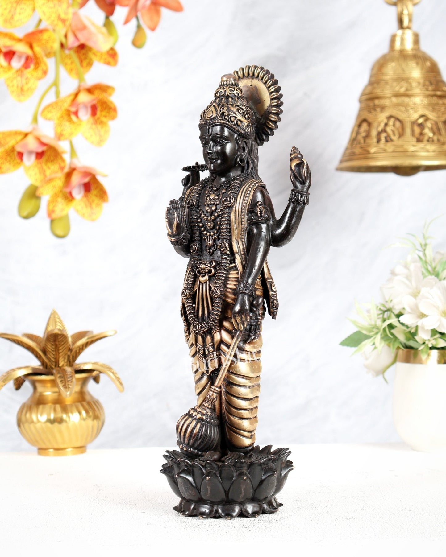 Brass Standing Vishnu Idol superfine carvings black finish - Budhshiv.com