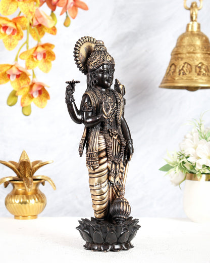Brass Standing Vishnu Idol superfine carvings black finish - Budhshiv.com