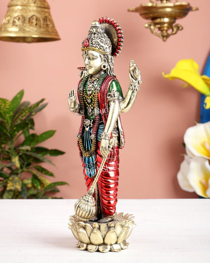 Brass Standing Vishnu Idol superfine carvings hand - painted idol - Budhshiv.com