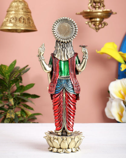 Brass Standing Vishnu Idol superfine carvings hand - painted idol - Budhshiv.com