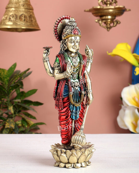 Brass Standing Vishnu Idol superfine carvings hand - painted idol - Budhshiv.com
