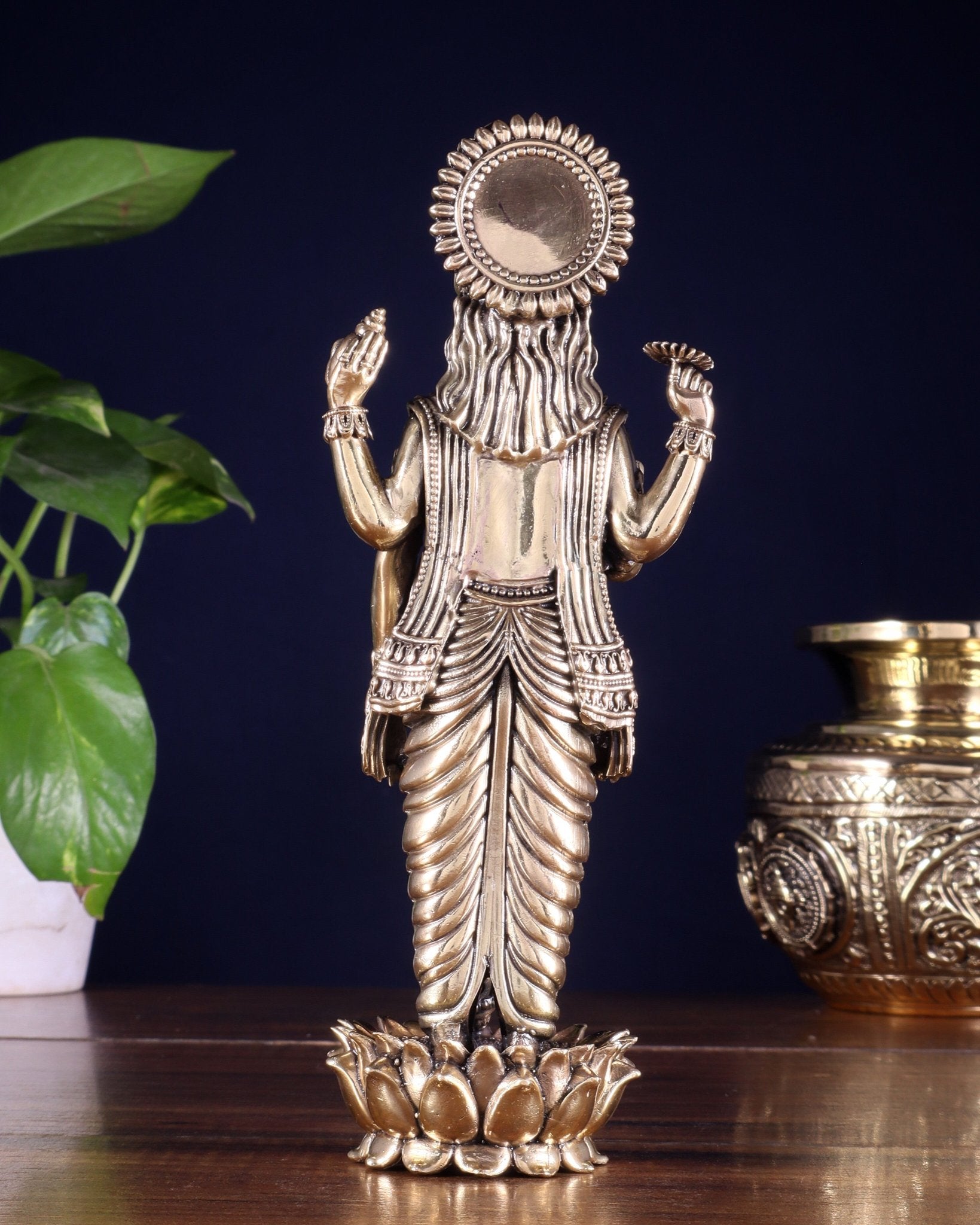 Brass Standing Vishnu Idol superfine carvings - Budhshiv.com
