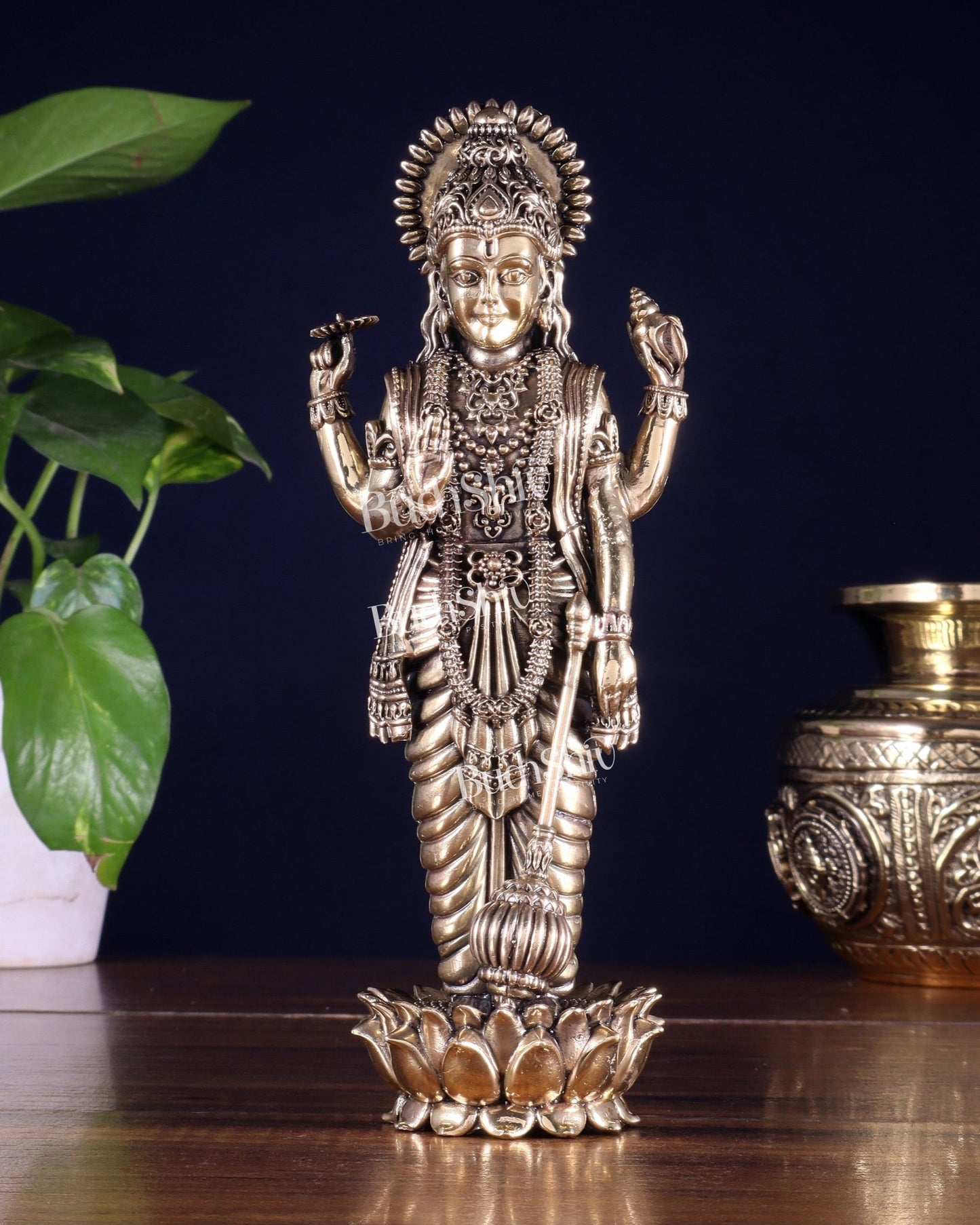 Brass Standing Vishnu Idol superfine carvings - Budhshiv.com