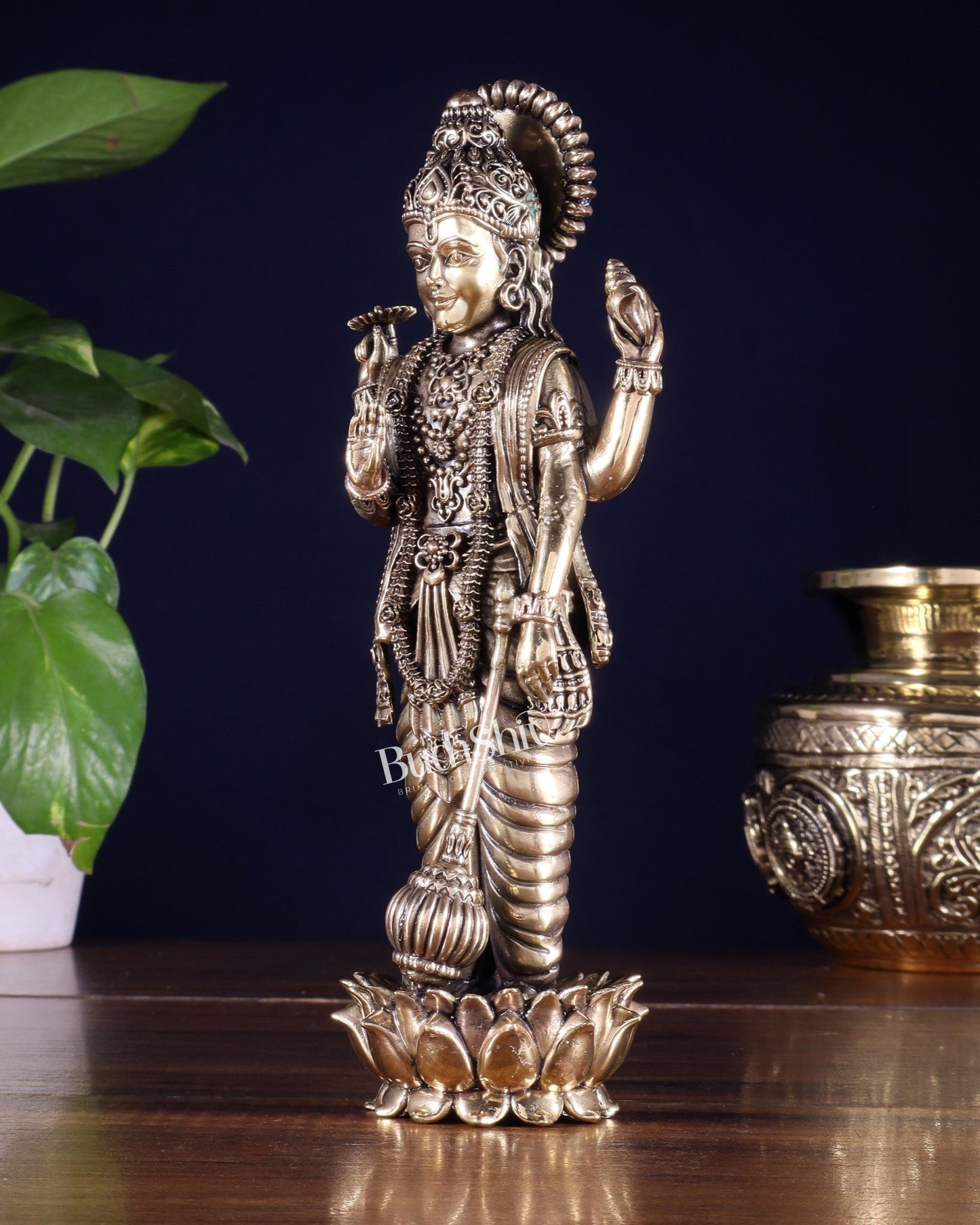 Brass Standing Vishnu Idol superfine carvings - Budhshiv.com