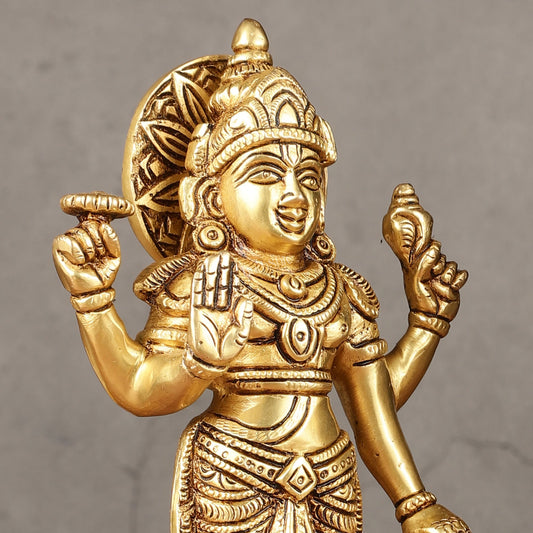 Brass standing Vishnu lakshmi superfine idols 8 inch - Budhshiv.com