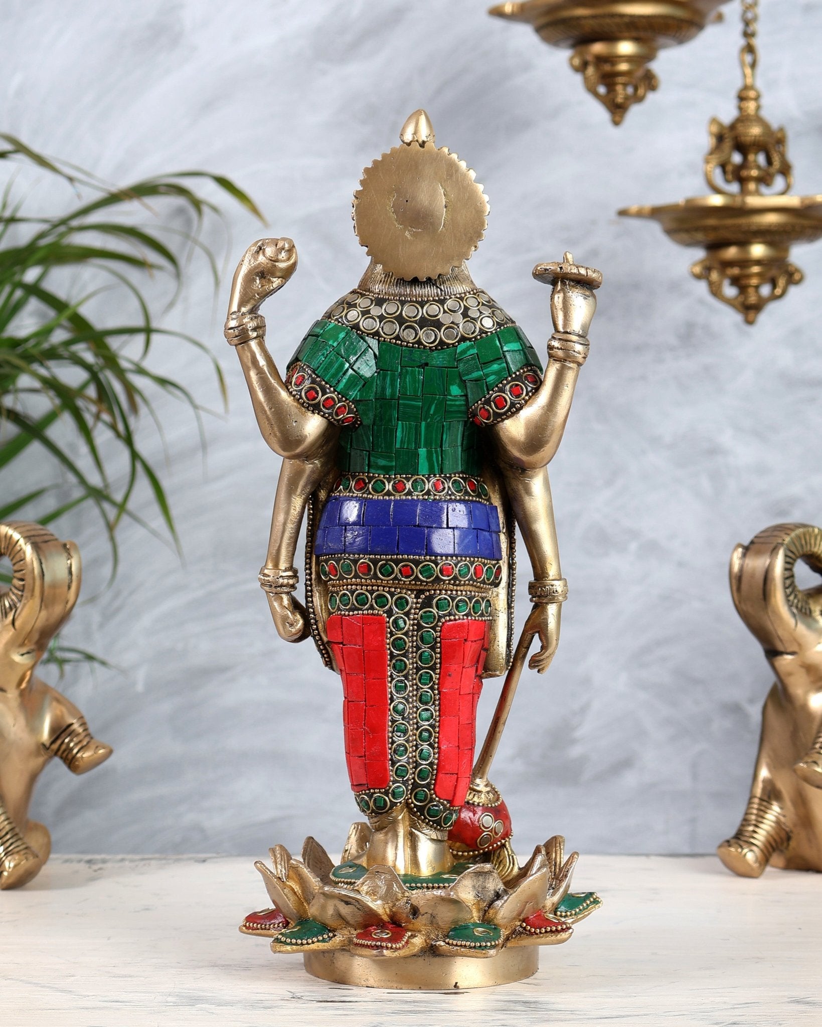 Brass Standing Vishnu Statue Satya narayan on Lotus Base - 12.5 Inch - Budhshiv.com
