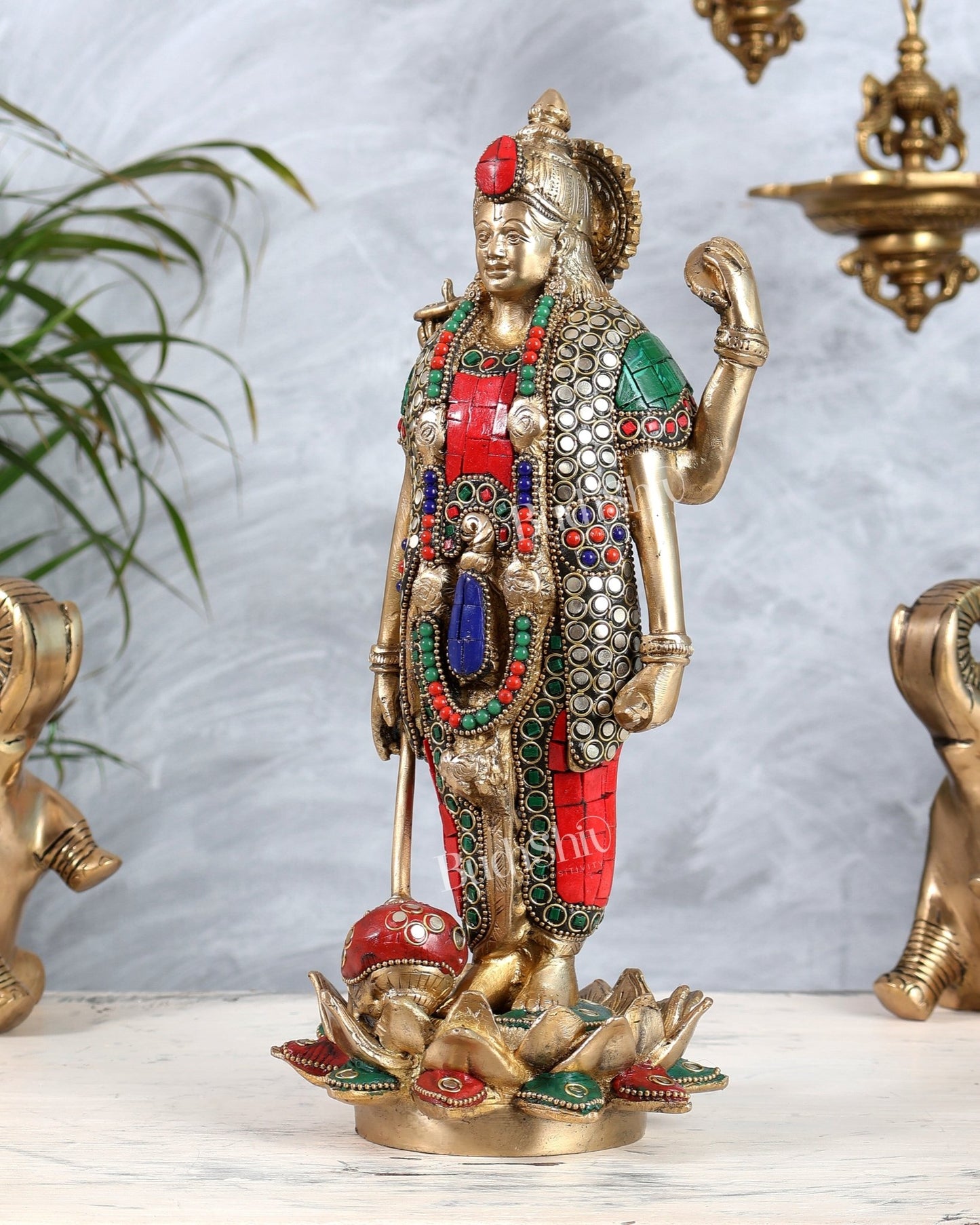 Brass Standing Vishnu Statue Satya narayan on Lotus Base - 12.5 Inch - Budhshiv.com