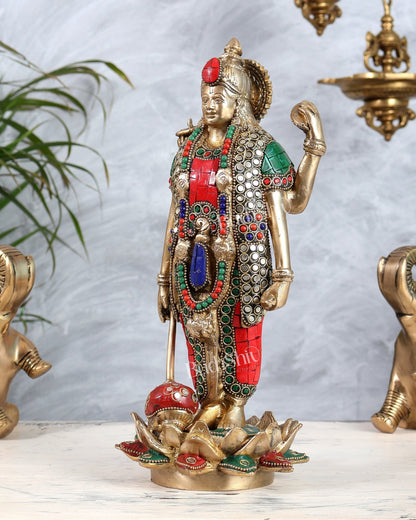 Brass Standing Vishnu Statue Satya narayan on Lotus Base - 12.5 Inch - Budhshiv.com