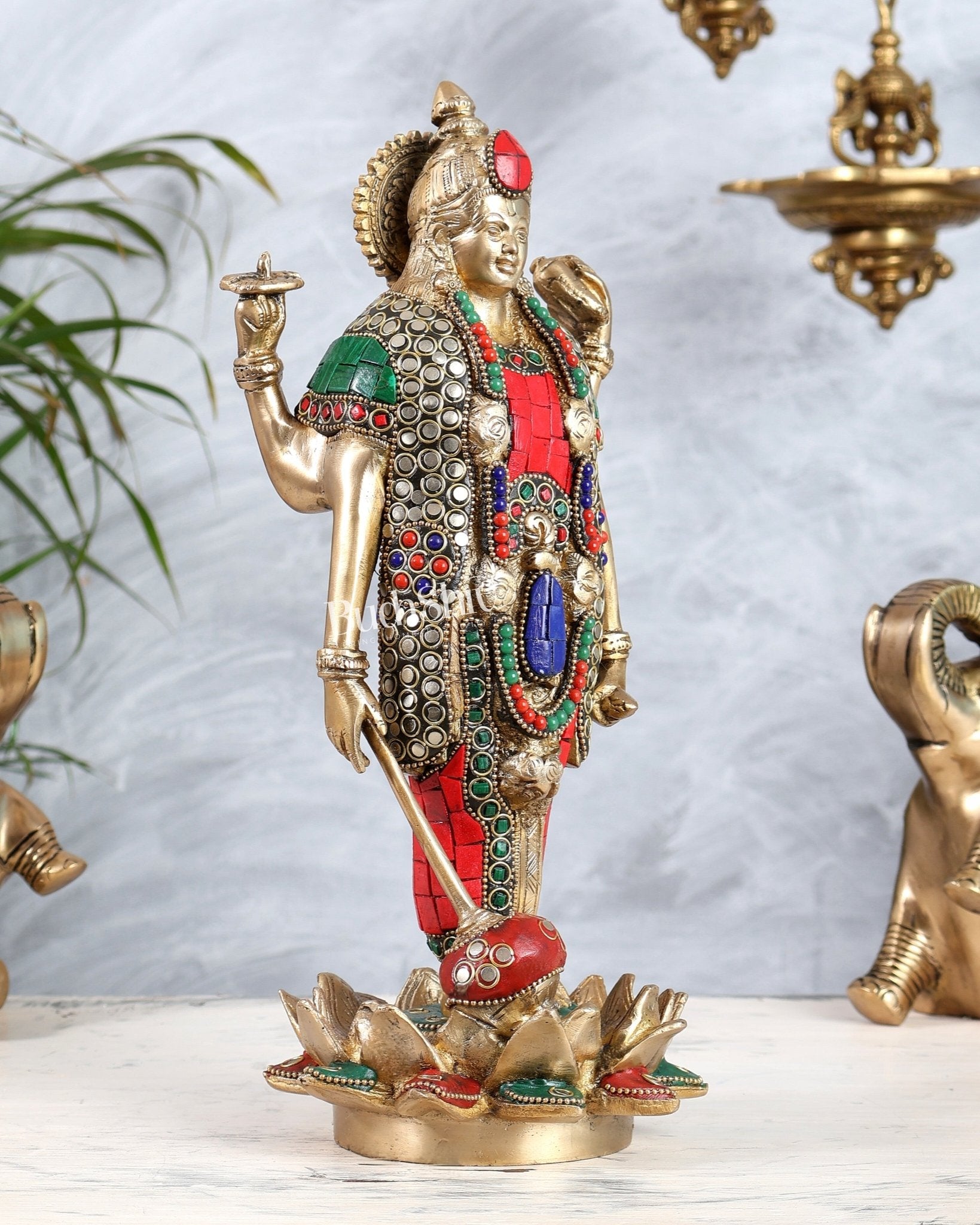 Brass Standing Vishnu Statue Satya narayan on Lotus Base - 12.5 Inch - Budhshiv.com