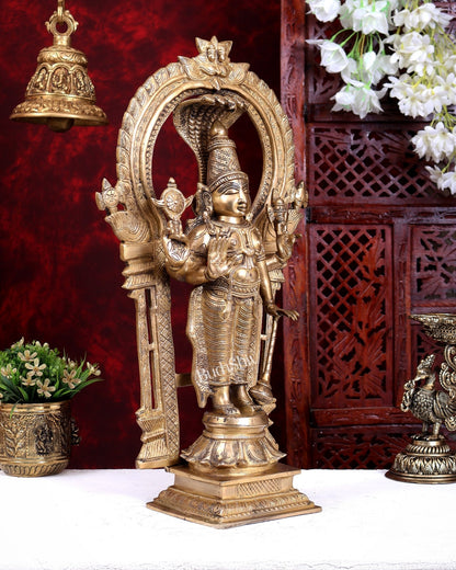 Brass Standing Vishnu with Sheshanaaga Prabhavali 20 inch - Budhshiv.com