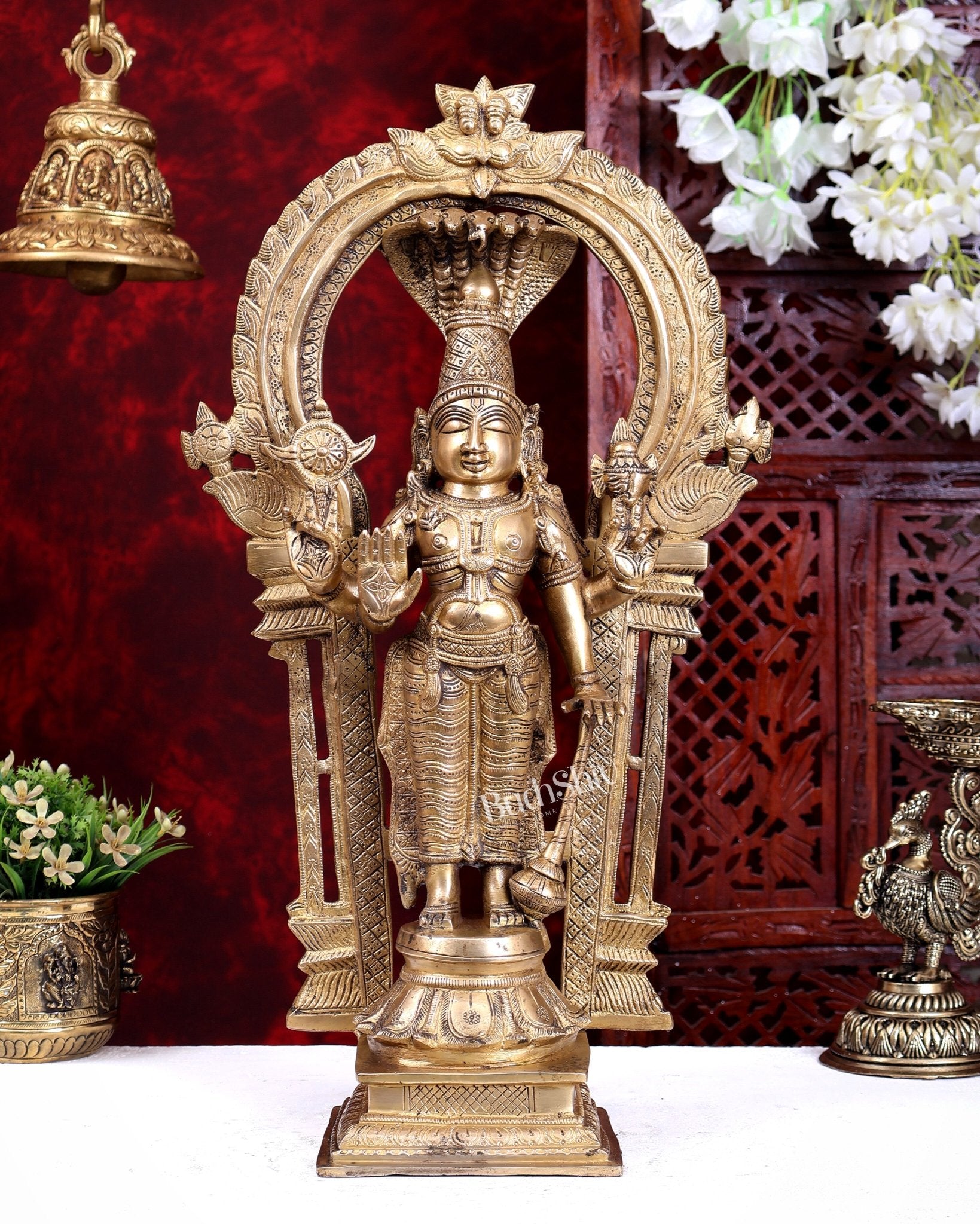 Brass Standing Vishnu with Sheshanaaga Prabhavali 20 inch - Budhshiv.com