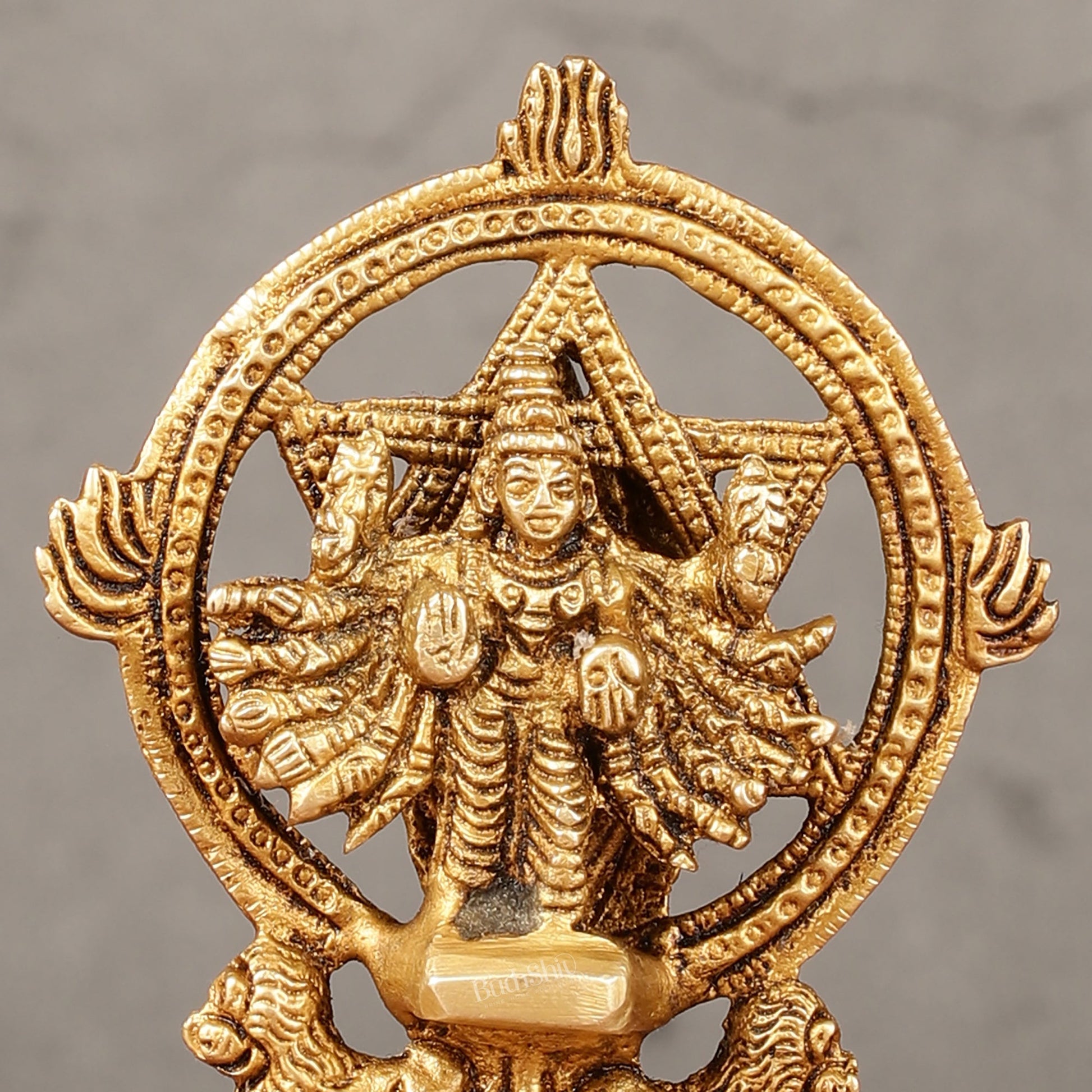 Brass Sudharashna Chakara Vishnu and Narsimha Chakrathazhwar 4" - Budhshiv.com