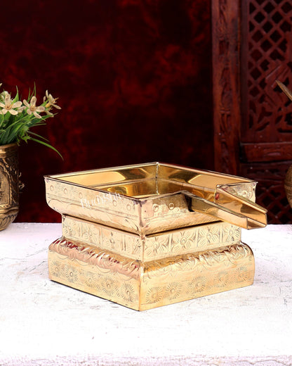 Brass Superfine Abhishekh Patra | Daily Ritual Vessel with Idol Platform | Pure Brass Pooja Accessory 5.25 inch - Budhshiv.com