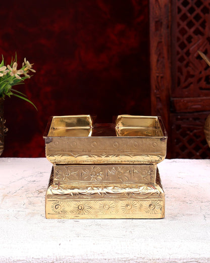 Brass Superfine Abhishekh Patra | Daily Ritual Vessel with Idol Platform | Pure Brass Pooja Accessory 5.25 inch - Budhshiv.com