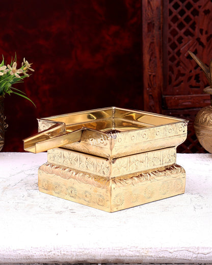 Brass Superfine Abhishekh Patra | Daily Ritual Vessel with Idol Platform | Pure Brass Pooja Accessory 5.25 inch - Budhshiv.com