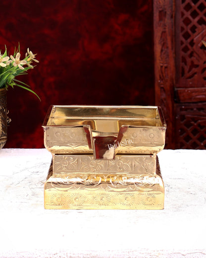 Brass Superfine Abhishekh Patra | Daily Ritual Vessel with Idol Platform | Pure Brass Pooja Accessory 5.25 inch - Budhshiv.com